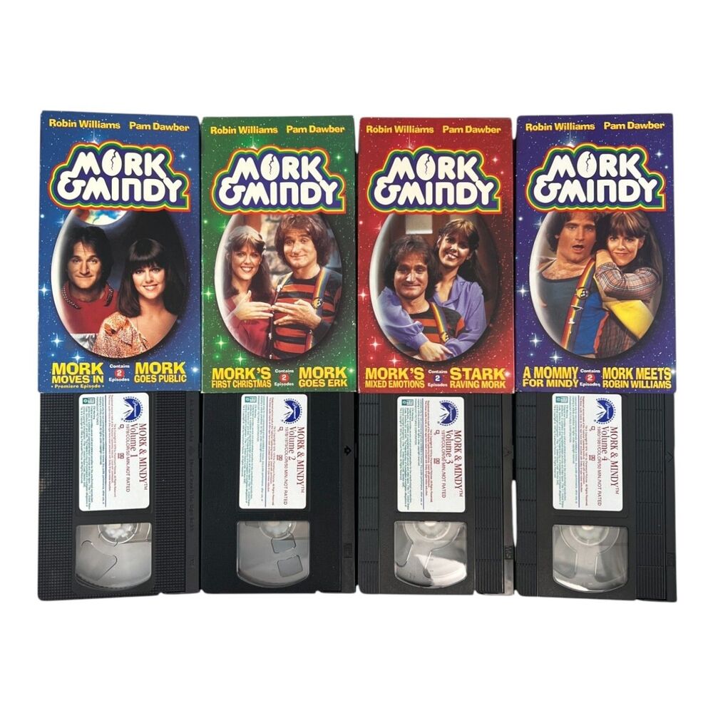 Mork & Mindy LOT OF 4 VHS Tapes 8 EPISODES Tested 80s 90s Robin Williams Sitcom